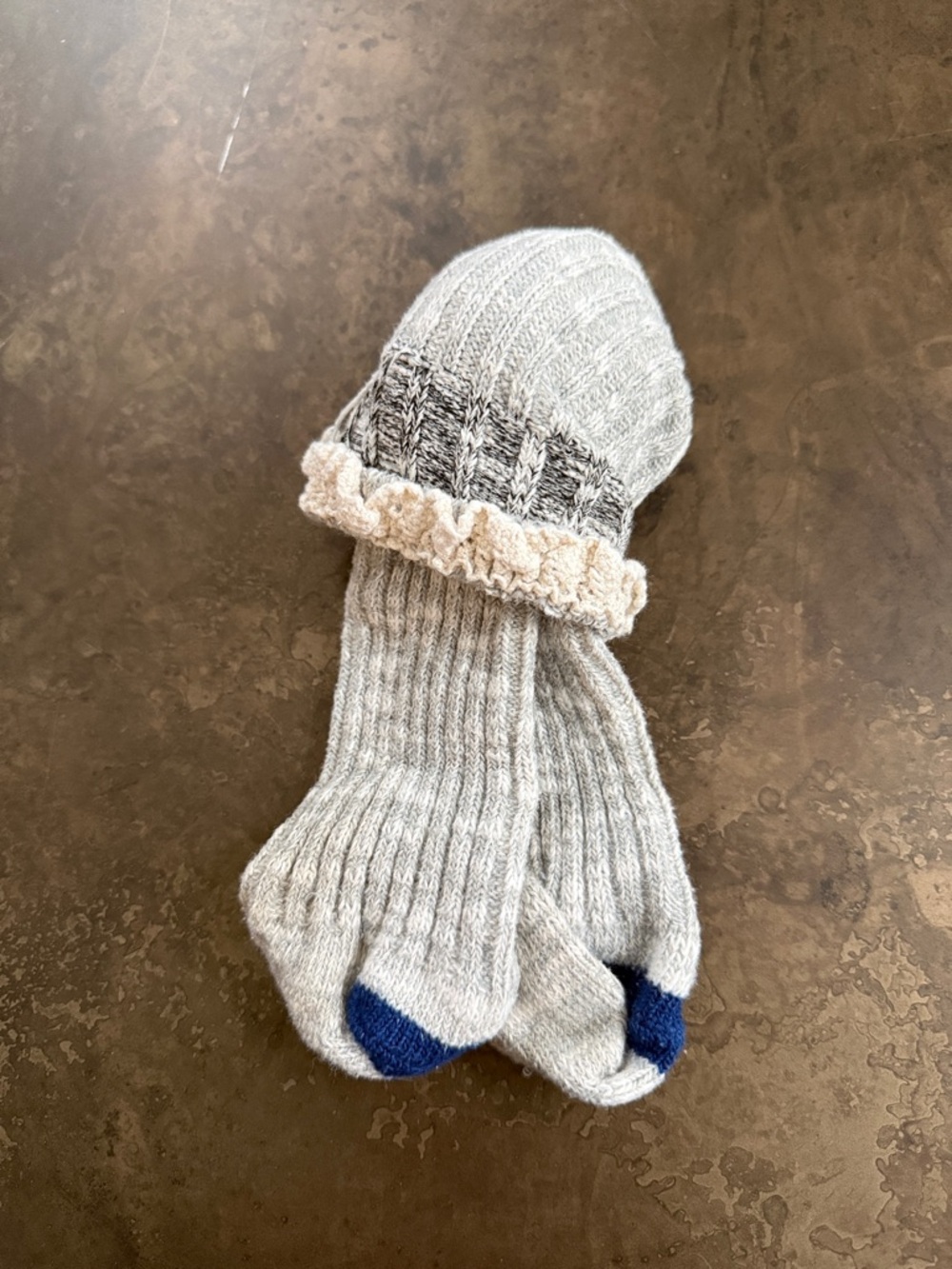 Free People Ribbed Crew Socks in Light Gray with Navy Toe